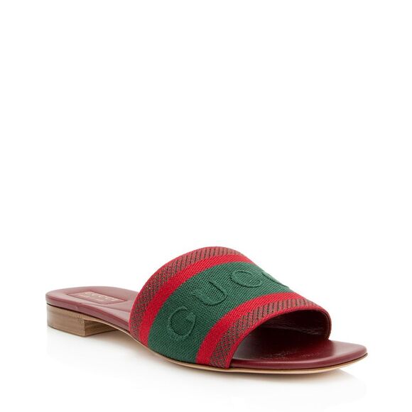 Gucci Shoes - Gucci Embroidered Logo Web Slide Sandals - Size 9 / 39